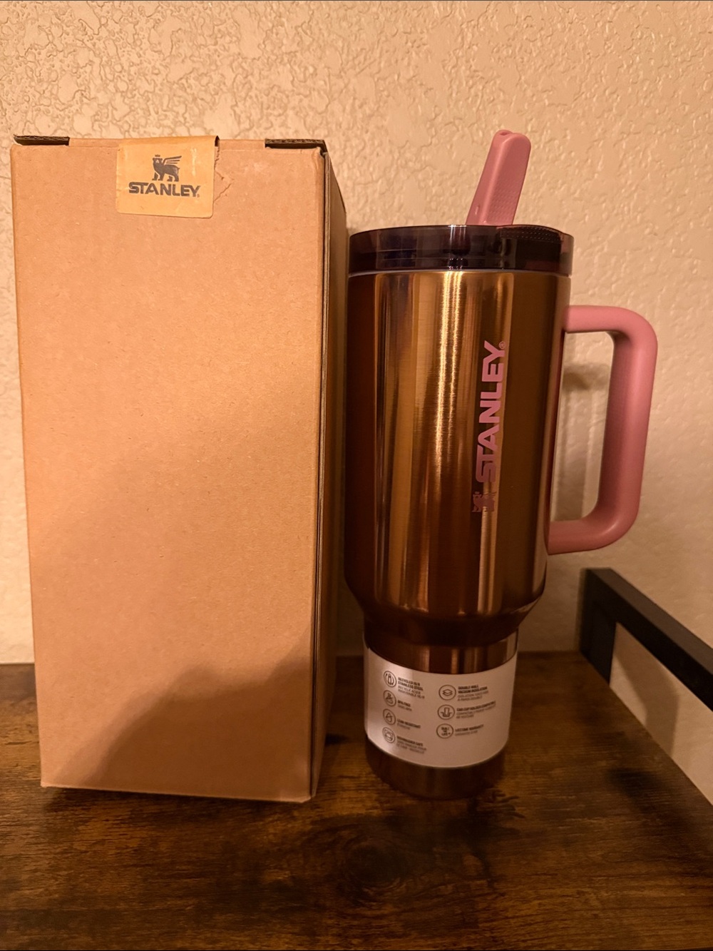 Stanley 40 oz mesa Metallic Brown Travel Tumbler with rose gold Handle
